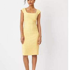 NEW Ann Taylor Tweed Cap Sleeve Sheath Dress Yellow 🌼 Size 2 NWT